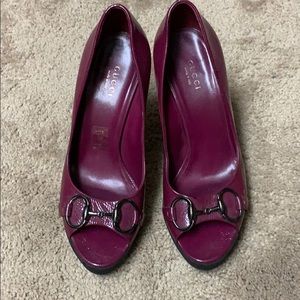 Gucci patent leather horsebit platform heels